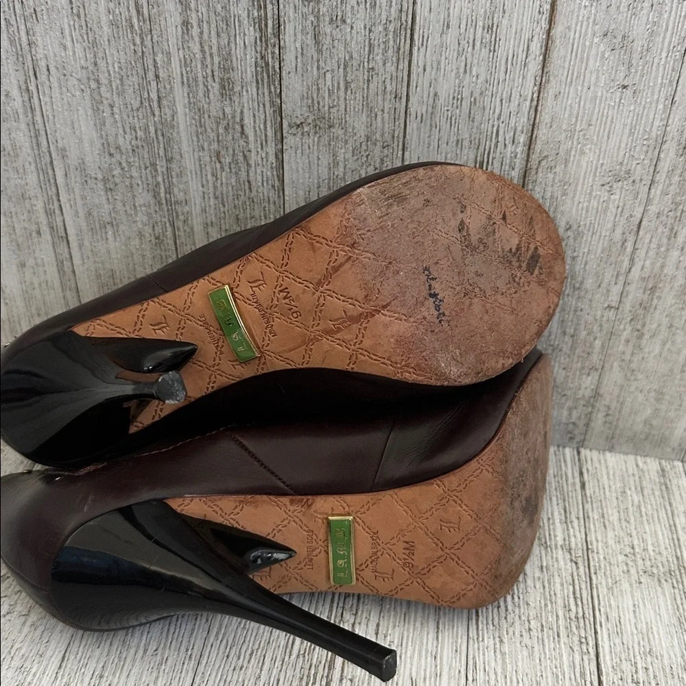 Y2K L.A.M.B. Dark Brown Leather Heels